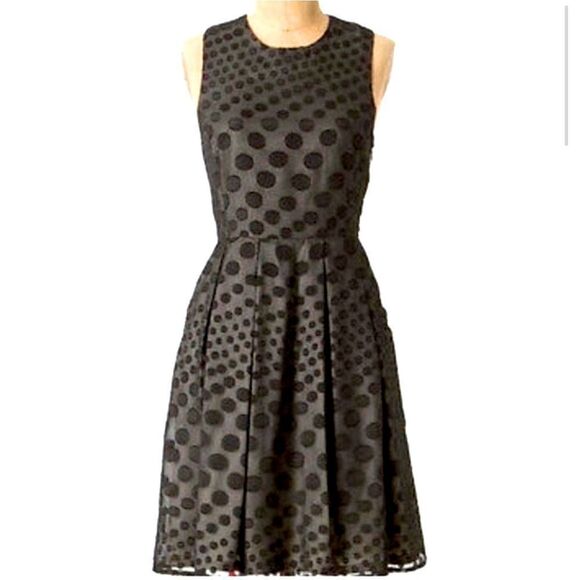 ANTHROPOLOGIE HUNTER DIXON Polka Dot Black Nude Sleeveless Dress Pockets Size 2 - Picture 1 of 1